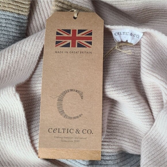 Celtic & Co. Yoke Detail Wool Striped Neutral Tunic NWT - Picture 5 of 12